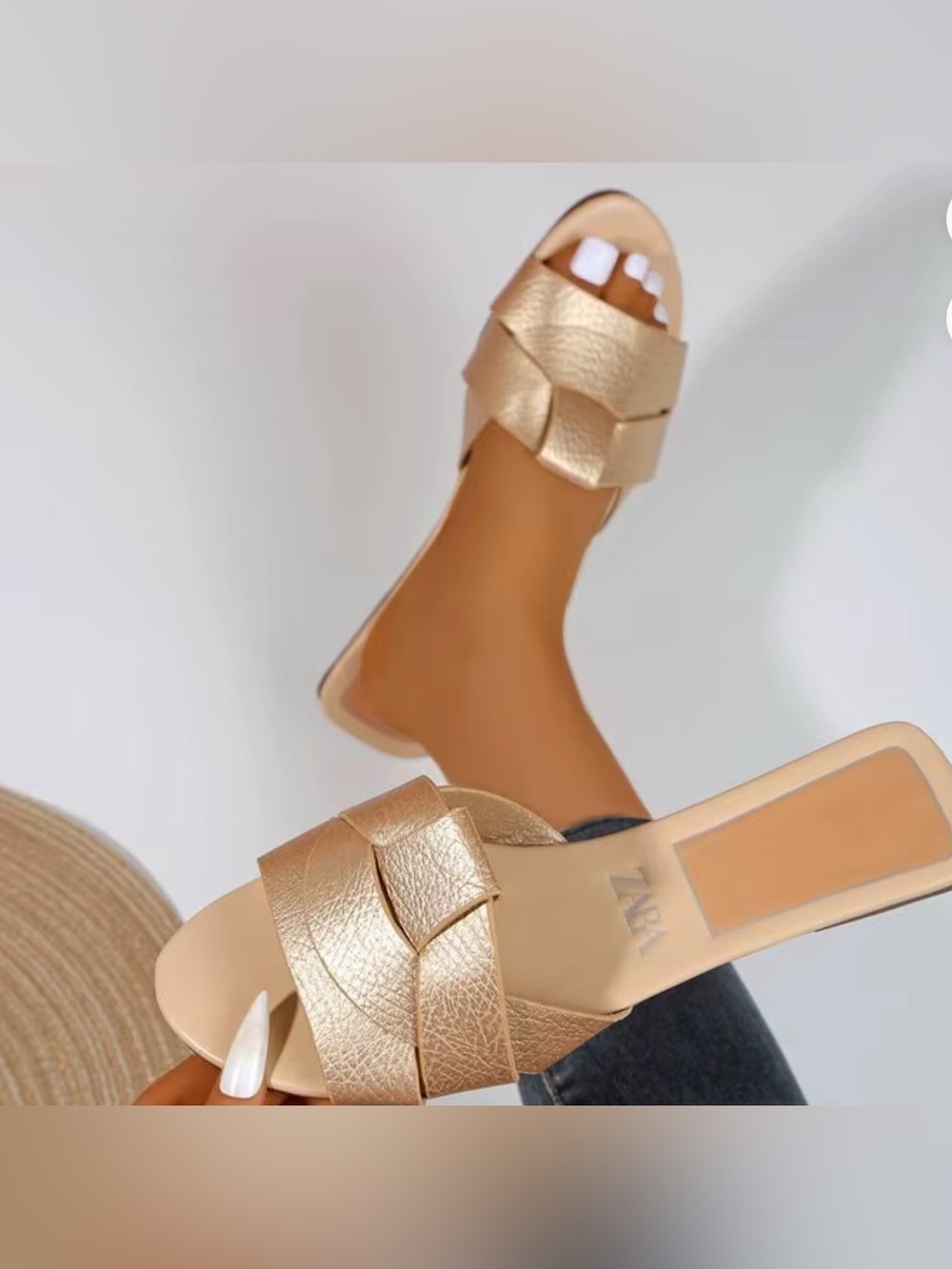 Zara Metallic Gold Braided Slide Mules